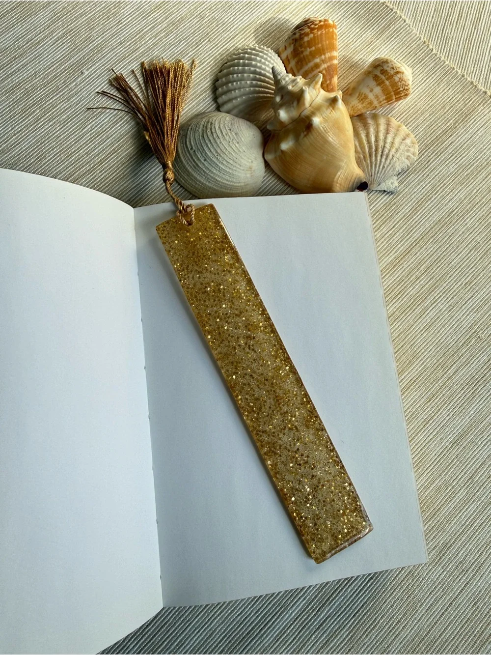 Gold Glitter Resin Bookmark with Tassel